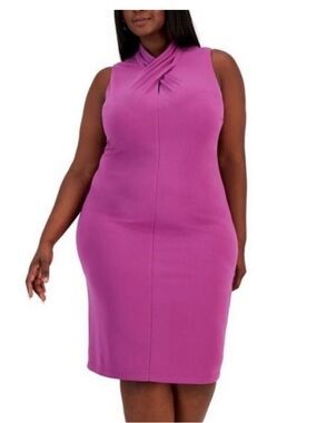 Rachel Roy NWT 18W Plum Sleeveless Twist-Neck Midi Dress in Magenta